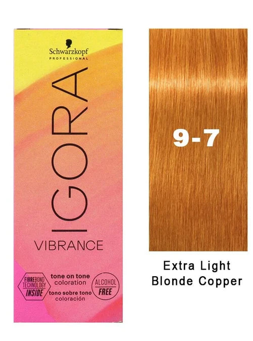 IgoraVibrance 9-7 Extra Light Blonde Copper Tone On Tone Alcohol-Free Demi-Permanent Hair Color 2 Fl Oz with Clear Powdered Medium Vinyl Gloves (Bundle)