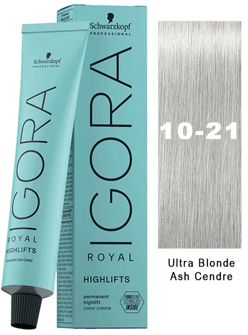 Igora Royal 10-21 Ultra Blonde Ash Beige Highlifts Permanent Hair Color and Goomee The Markless Hair Loop Single Pack Diamond Clear (Bundle 2 items)