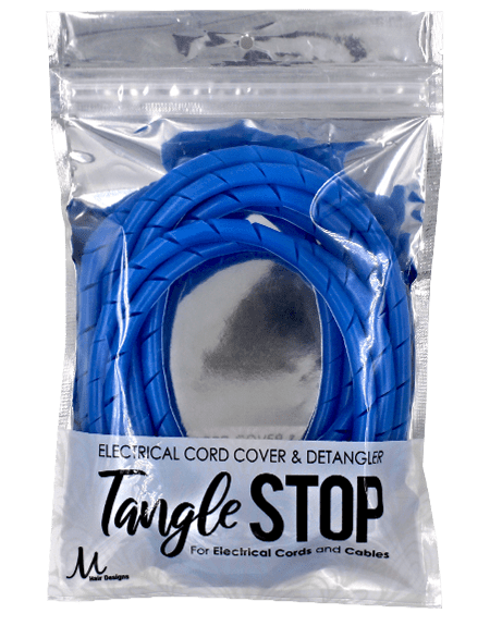 TANGLE STOP Cord Detangler & Cover | Perfect for Cable Management (9-Feet, Blue)