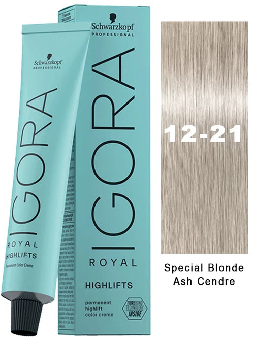 IgoraRoyal Highlifts 12-21 Special Blonde Ash Cendre Permanent Hair Color 2 Fl Oz and Clear Powdered Medium Vinyl Gloves (Bundle)