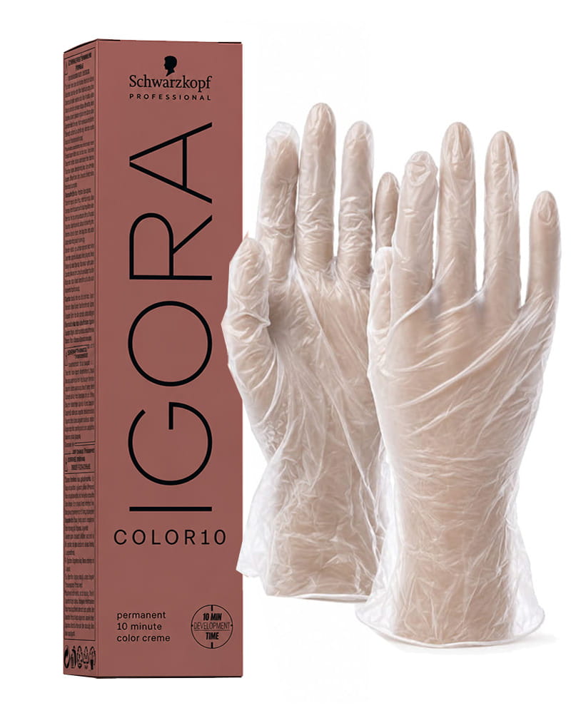 IgoraColor 10-9-12 Extra Light Blonde Cendre Ash Permanent Hair Color 2 Fl Oz with Clear Powdered Medium Vinyl Gloves (Bundle)