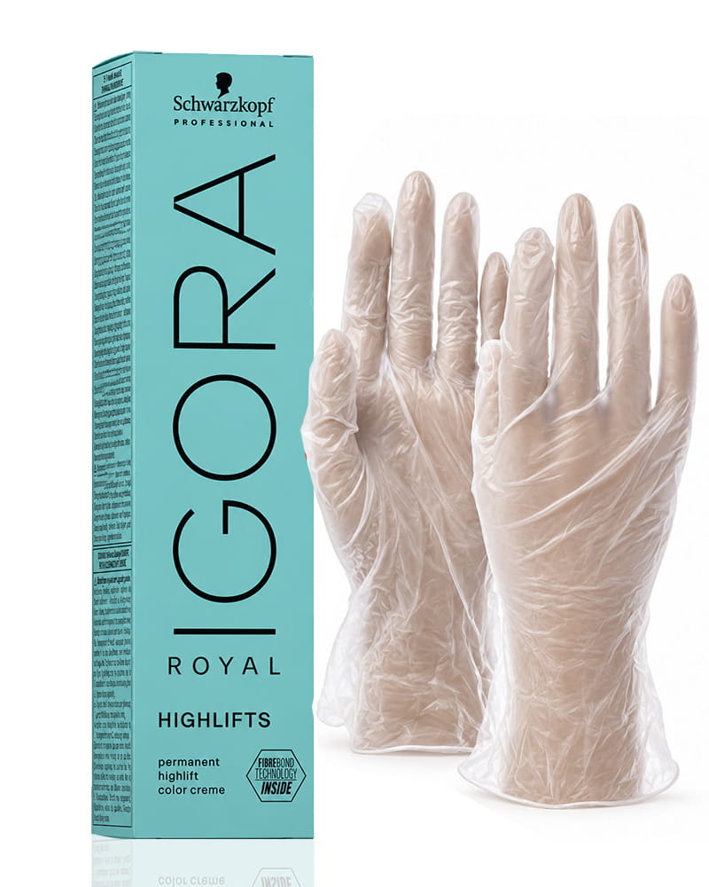 IgoraRoyal Highlifts 12-21 Special Blonde Ash Cendre Permanent Hair Color 2 Fl Oz and Clear Powdered Medium Vinyl Gloves (Bundle)