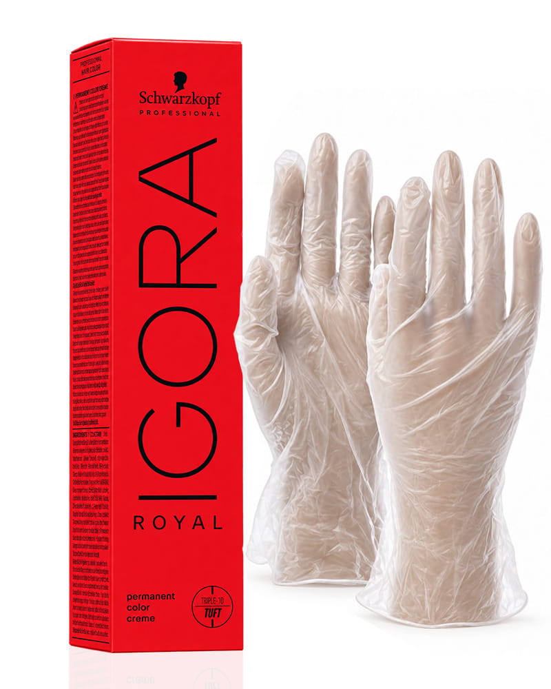 IgoraRoyal 0-11 Anti Yellow Concentrate Permanent Hair Color 2 Fl Oz and Clear Powdered Medium Vinyl Gloves (Bundle)