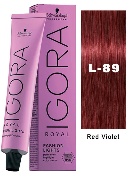 Sleekshop Comb + IGORA ROYAL FASHION LIGHTS L-89 Red Violet Permanent Cream Highlight Hair Color Dye by Schwarzkapf (Newest 2024-2025 Version, with SLEEKSHOP PINK Comb)