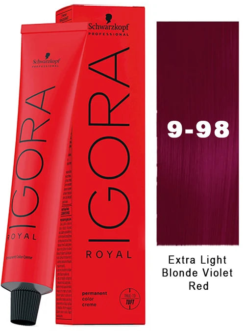 Royal 9-98 Extra Light Blonde Violet Red Permanent Hair Color 2 Fl Oz and Clear Powdered Medium Vinyl Gloves (Bundle)