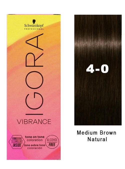 IgoraVibrance 4-0 Medium Brown Natural Tone On Tone Alcohol-Free Demi-Permanent Hair Color 2 Fl Oz with Clear Powdered Medium Vinyl Gloves (Bundle)
