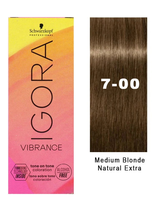 IgoraVibrance 7-00 Medium Blonde Natural Extra Tone On Tone Alcohol-Free Demi-Permanent Hair Color 2 Fl Oz with Clear Powdered Medium Vinyl Gloves (Bundle)