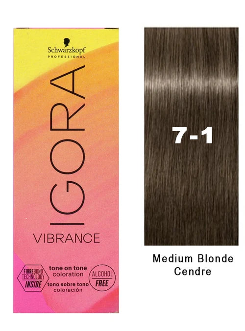 IgoraVibrance 7-1 Medium Blonde Cendre Tone On Tone Alcohol-Free Demi-Permanent Hair Color 2 Fl Oz with Clear Powdered Medium Vinyl Gloves (Bundle)