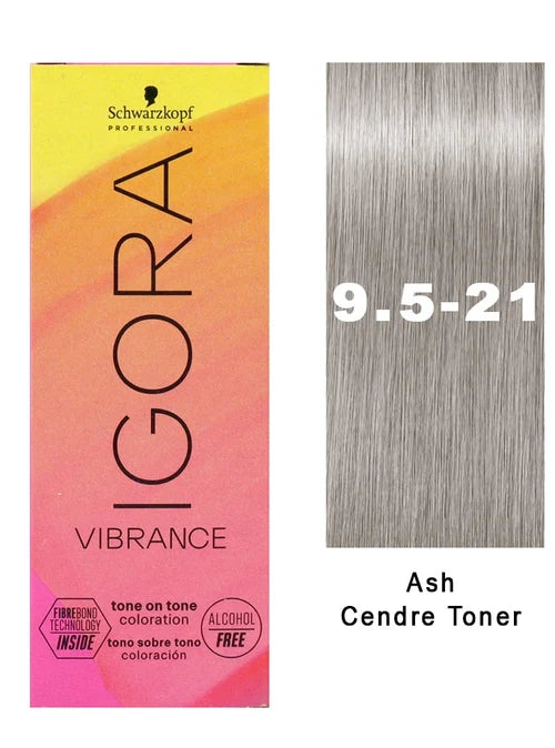 IgoraVibrance 9,5-21 Ash Cendre Toner Tone On Tone Alcohol-Free Demi-Permanent Hair Color 2 Fl Oz with Clear Powdered Medium Vinyl Gloves (Bundle)