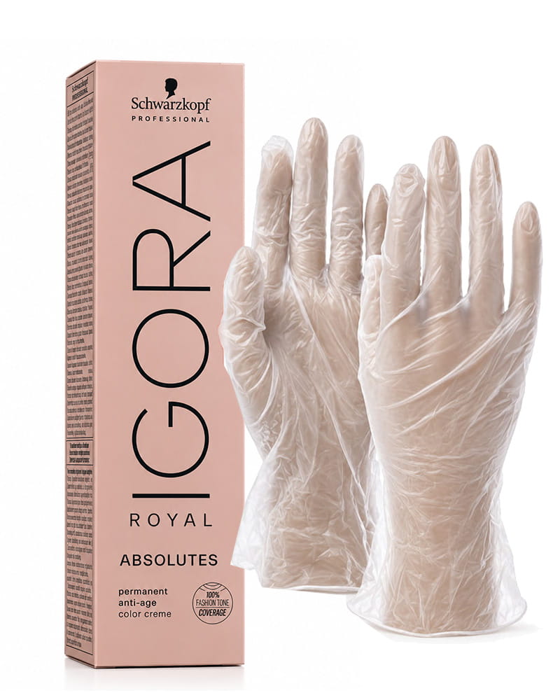 IgoraAbsolutes 9-40 Extra Light Blonde Beige Natural Permanent Hair Color 2 Fl Oz and Clear Powdered Medium Vinyl Gloves (Bundle)