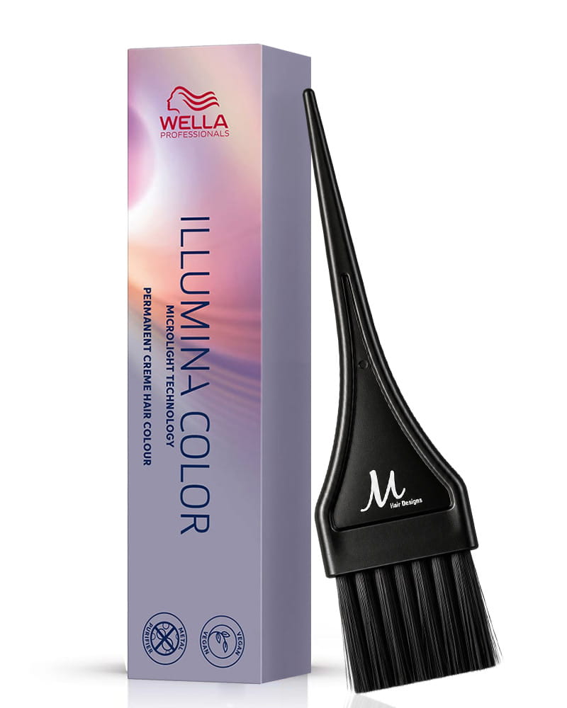 Illumina Color 7/81 Medium Pearl Ash Blonde Permanent Illumina Hair Color 2 Ounce and M Hair Designs Tint Brush (Bundle)