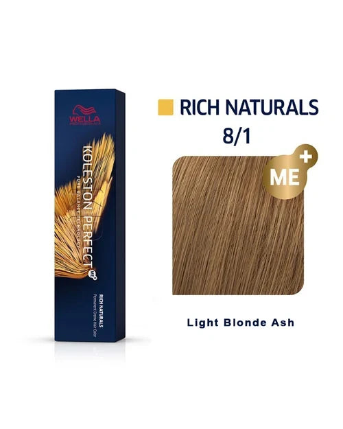 Koleston Perfect ME+ 8/1 Light Blonde/Ash Hair Color | Permanent Creme Hair Dye 2oz and M Hair Designs Tail Comb (Bundle)