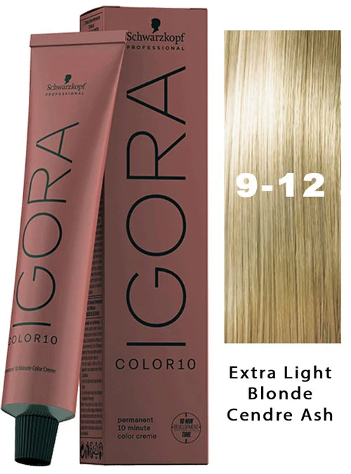 IgoraColor 10-9-12 Extra Light Blonde Cendre Ash Permanent Hair Color 2 Fl Oz with Clear Powdered Medium Vinyl Gloves (Bundle)
