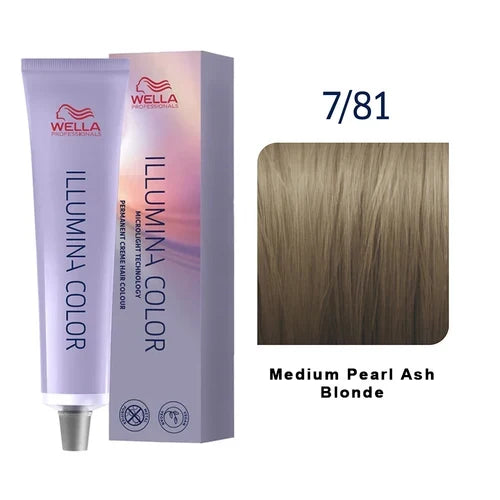 Illumina Color 7/81 Medium Pearl Ash Blonde Permanent Illumina Hair Color 2 Ounce and M Hair Designs Tint Brush (Bundle)
