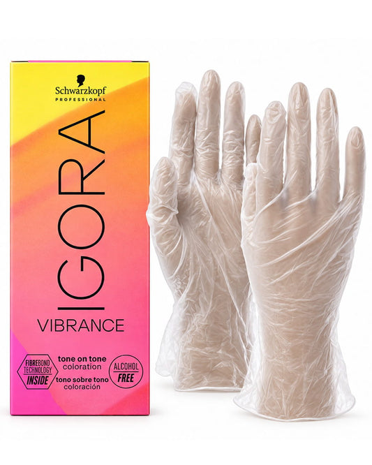 IgoraVibrance 7-77 Medium Blonde Copper Extra Tone On Tone Alcohol-Free Demi-Permanent Hair Color 2 Fl Oz with Clear Powdered Medium Vinyl Gloves (Bundle)
