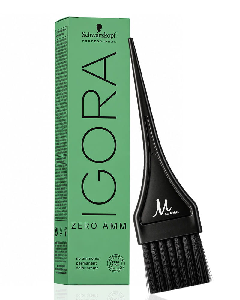 Igora Zero AMM Hair Color 6-0 Dark Blonde Natural | Igora Royal Zero Ammonia Permanent Color Creme 2.1 oz and M Hair Designs Tint Brush (Bundle)